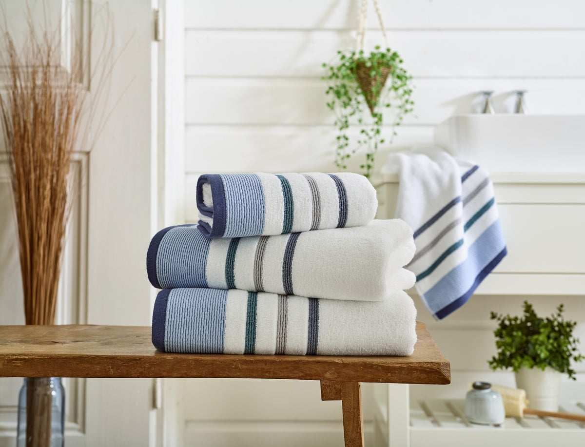 Deyongs Portland Stripe Supersoft 92% Cotton/8% Polyester 550gsm Zero Twist Oceanic Towels