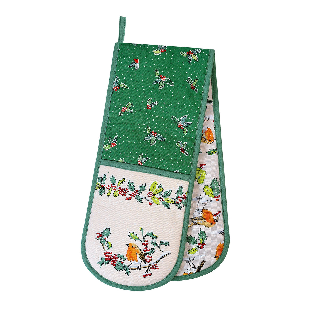 Ulster Weavers Christmas Robins Green Double Oven Glove