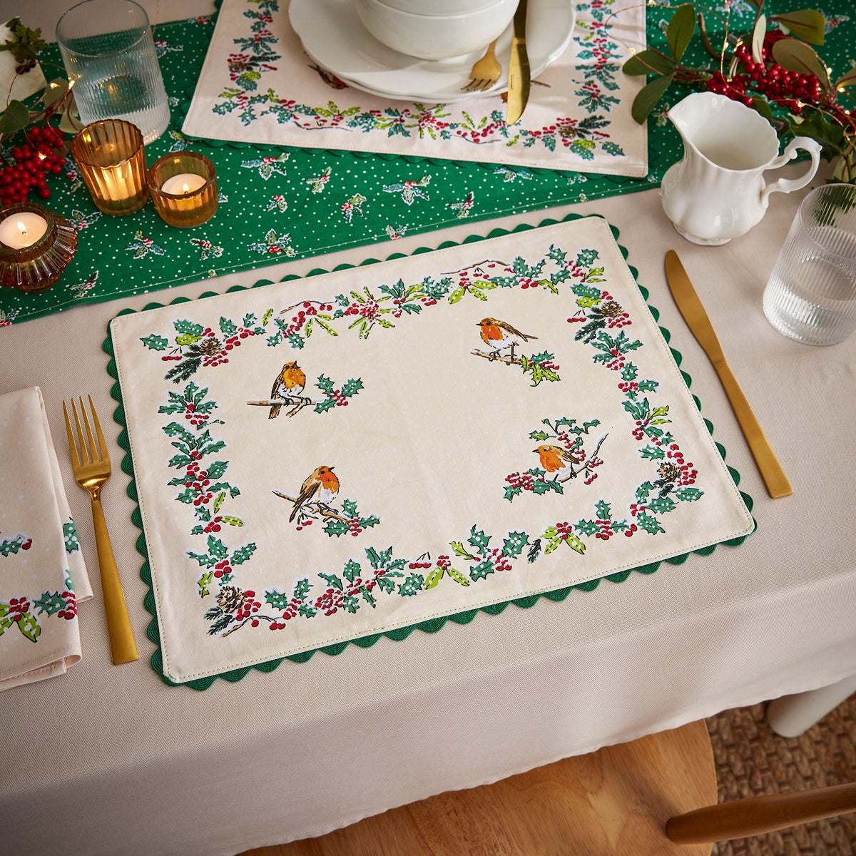 Ulster Weavers Christmas Robins Green Placemats Pack of 2