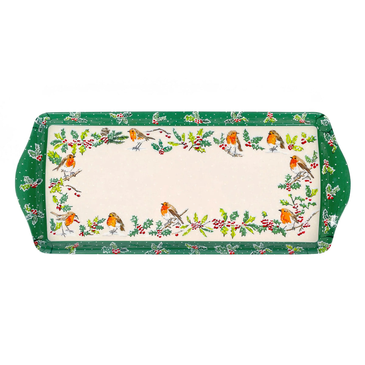 Ulster Weavers Christmas Robins Green Small Serving Tray