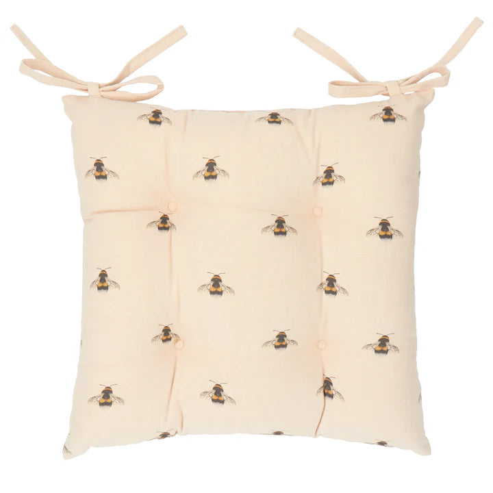 Wylder Ramble Bees Natural 40cm x 40cm 100% Slub Cotton Green Seat Pads (Pack of 2)