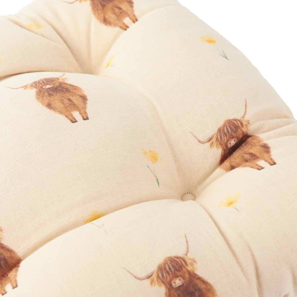 Wylder Ramble Highland Cow 40cm x 40cm 100% Slub Cotton Green Seat Pads (Pack of 2)