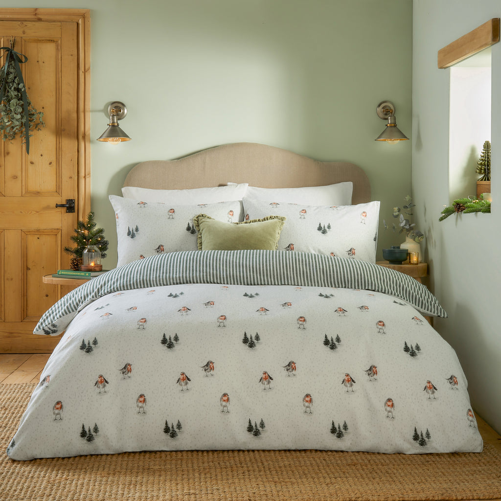 Wylder Robins Return 100% Brushed Cotton Cream/Pine Duvet Set