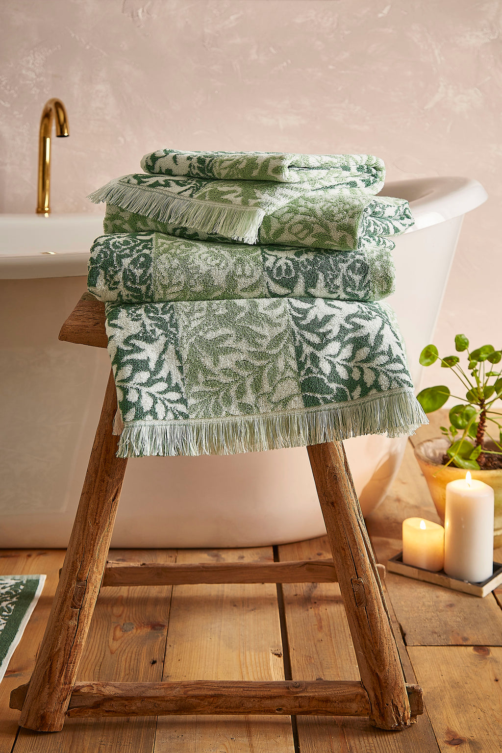 William Morris at Home Rose Stripe Sage 100% Cotton 580gsm Towels