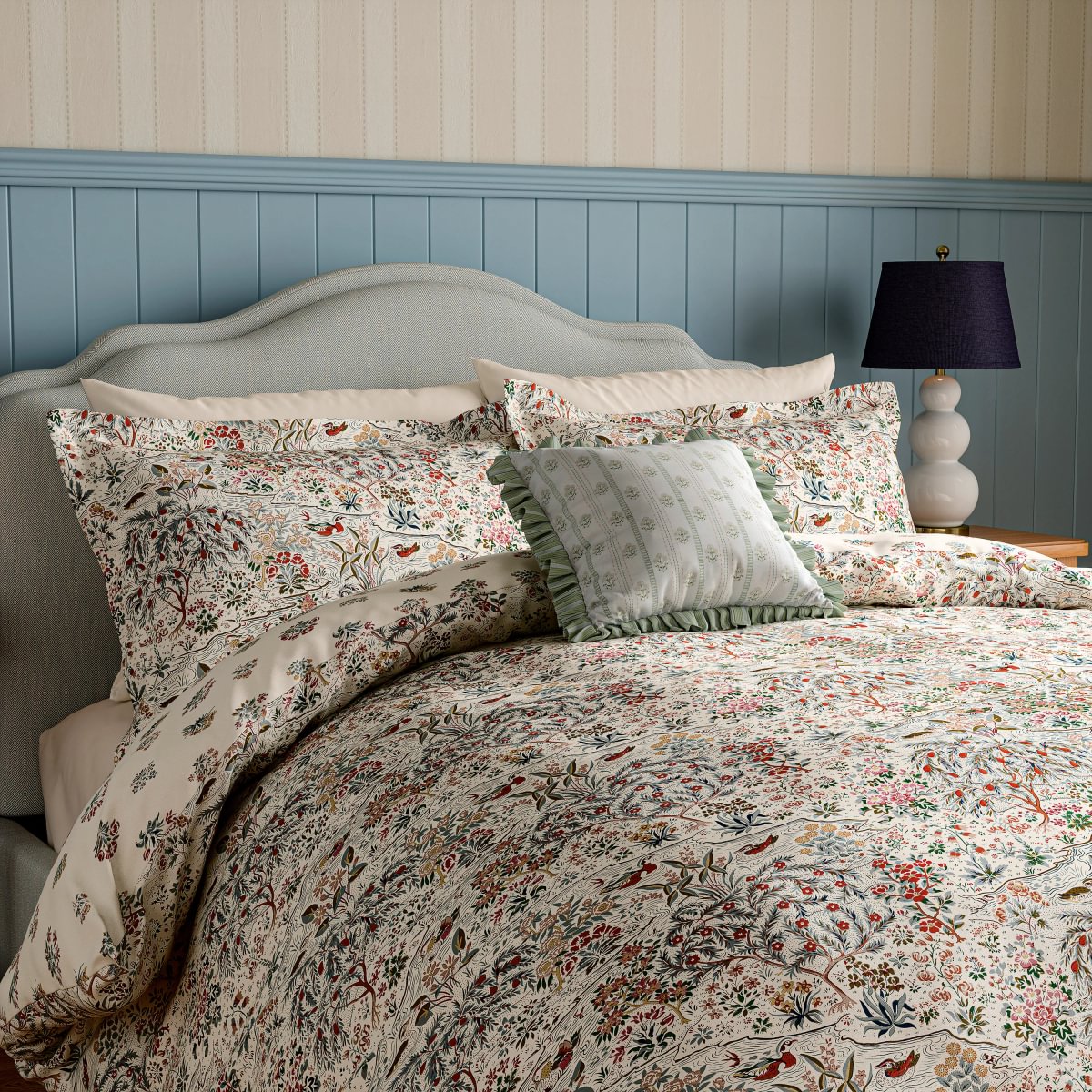 Sanderson x National Trust Moat Birds Damson & Cobalt Duvet Set