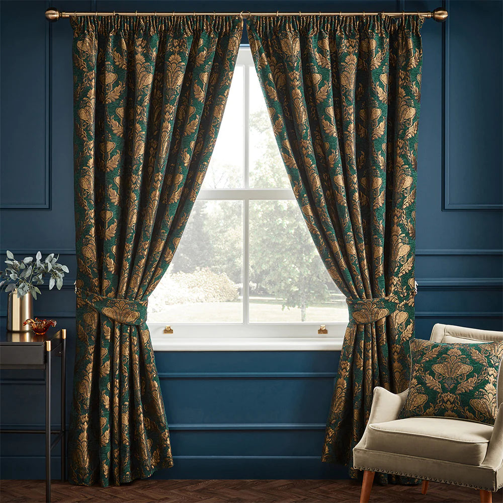 Paoletti Shiraz Jacquard Pencil Pleat Lined Curtains