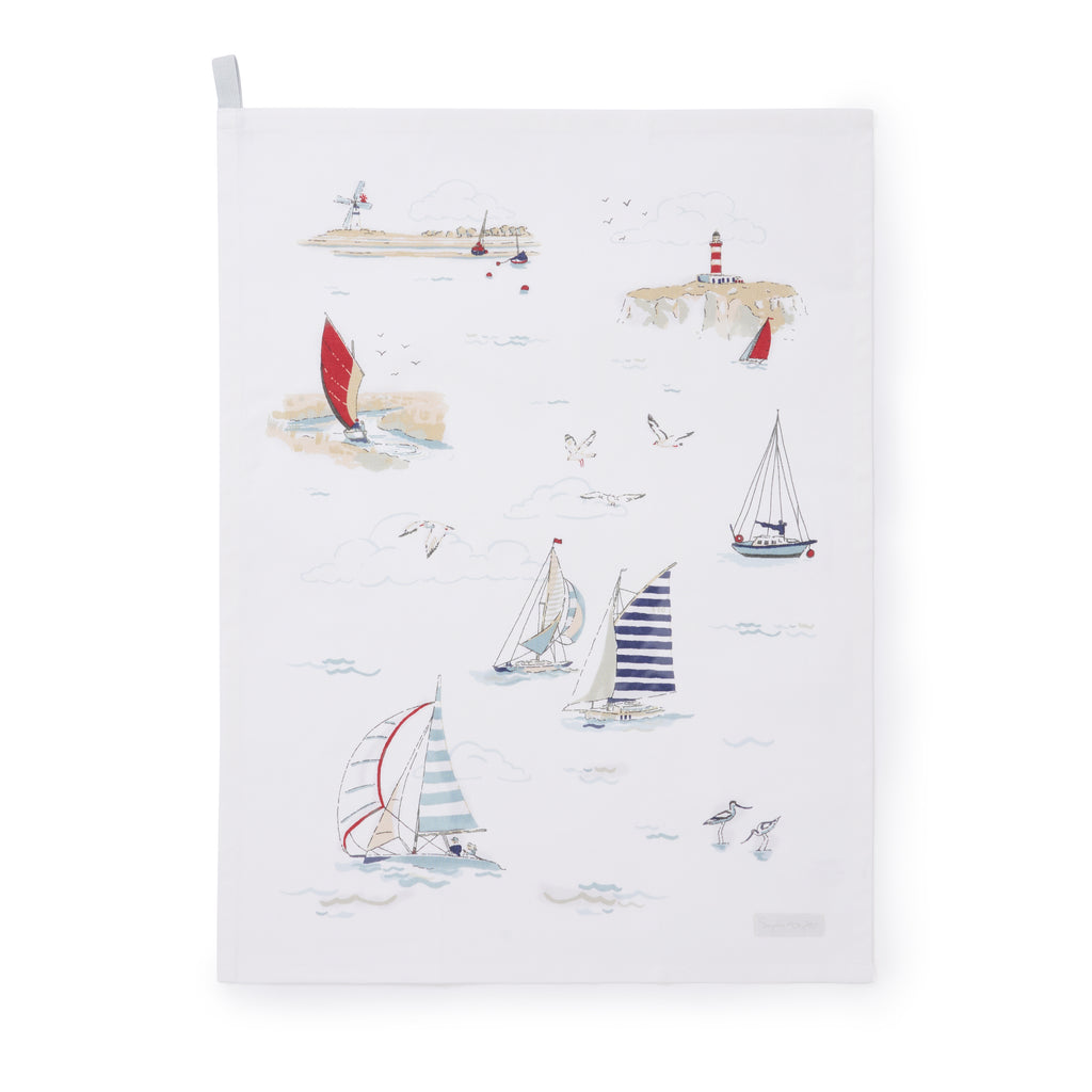 ALL133601S Sophie Allport Coastal Boats Scene Tea Towel