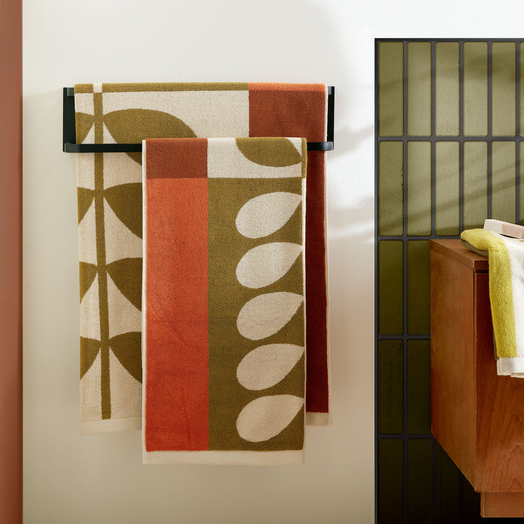 Orla Kiely Stem Check Hazel-Ochre 100% Cotton 580gsm Towels