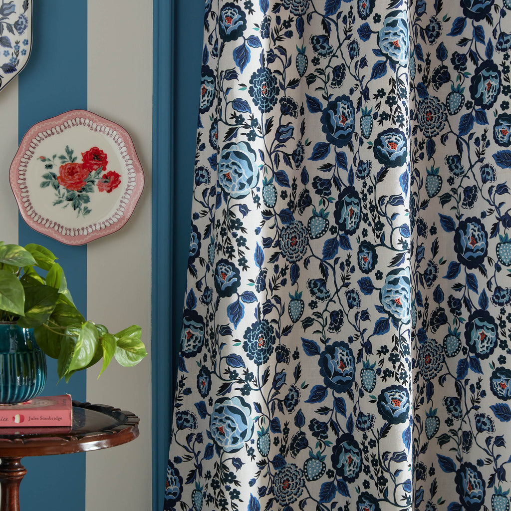 Cath Kidston Strawberry Garden Navy Blackout Lined Eyelet Curtains
