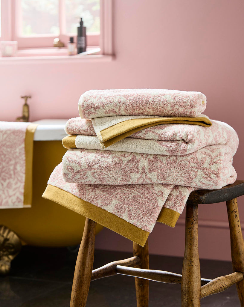 William Morris at Home Strawberry Thief Plaster Pink 100% Cotton 580gsm Towels