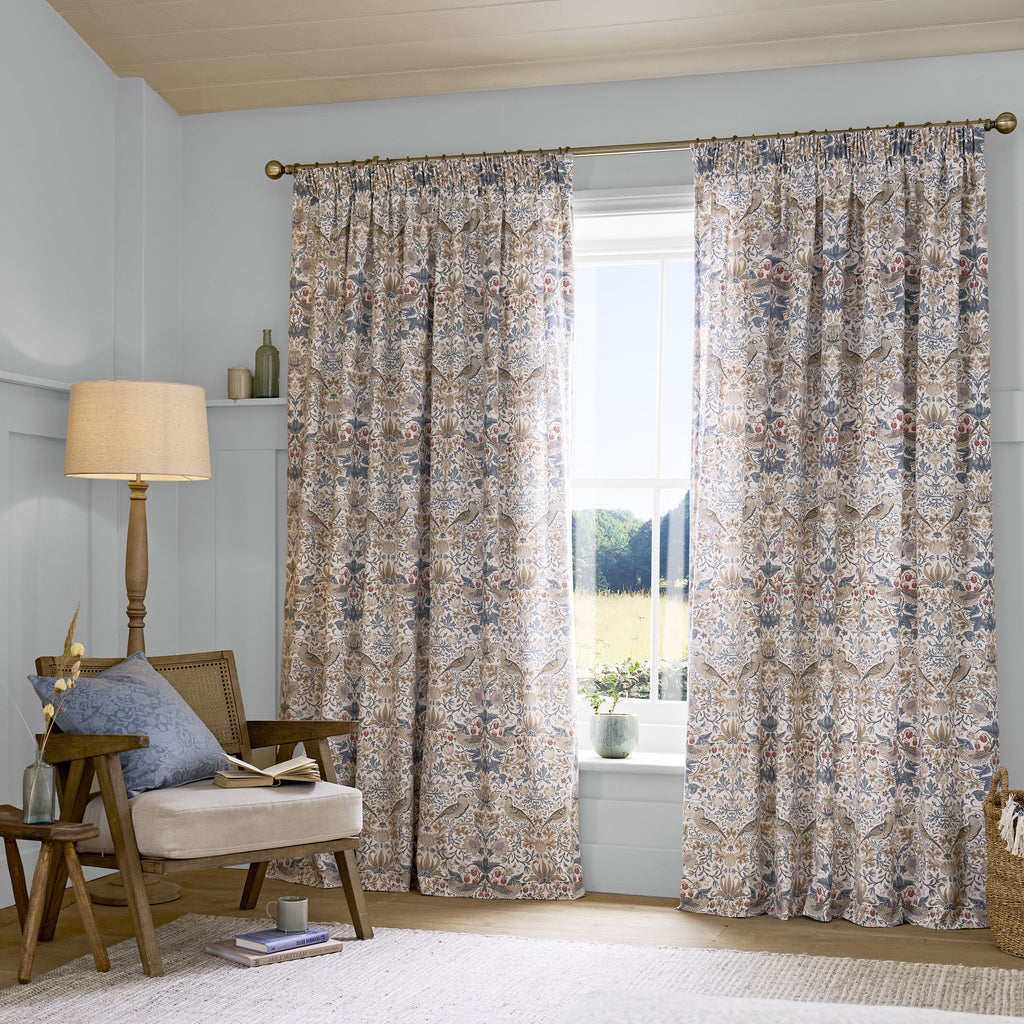 William Morris at Home Strawberry Thief Hessian Lined Eyelet Curtains