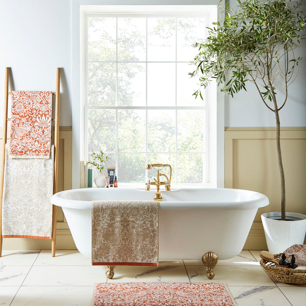 William Morris at Home Strawberry Thief Linen-Rust 100% Cotton 580gsm Towels