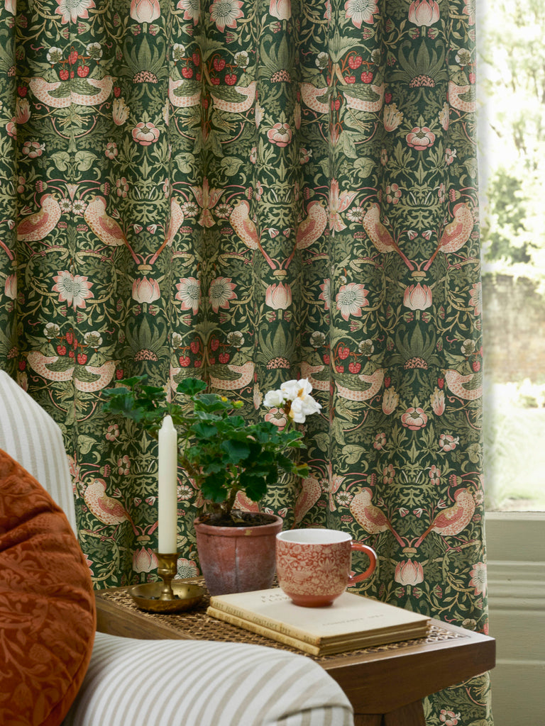 William Morris at Home Strawberry Thief Nettle Blackout Lined Header Tape Curtains