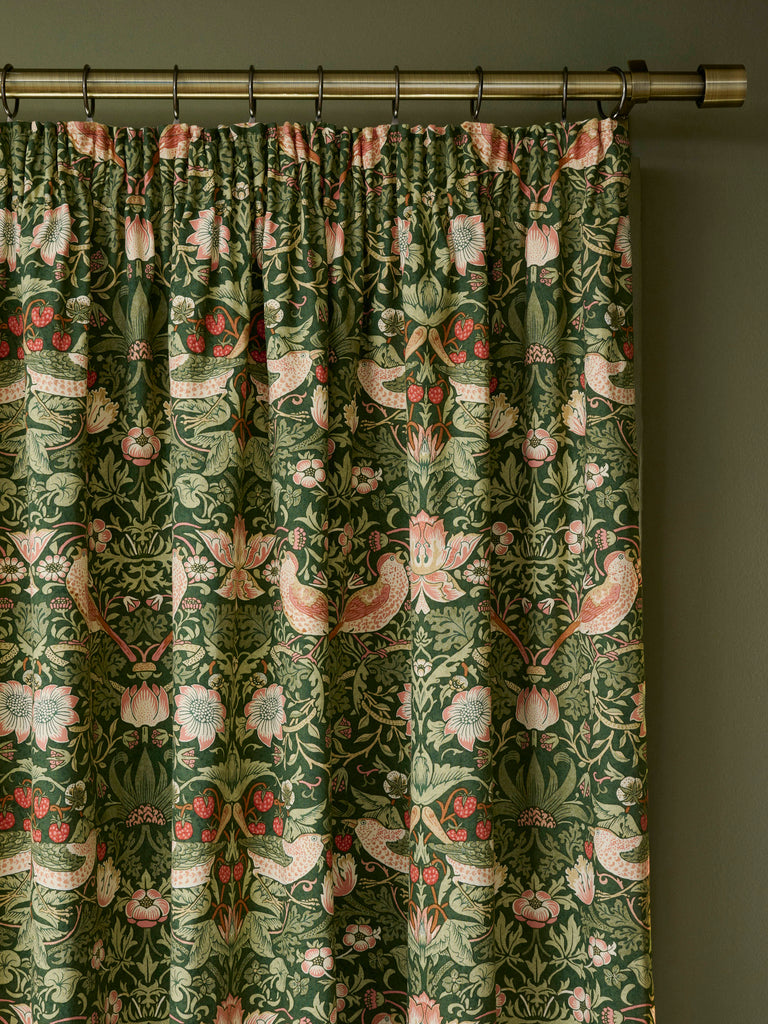 William Morris at Home Strawberry Thief Nettle Blackout Lined Header Tape Curtains
