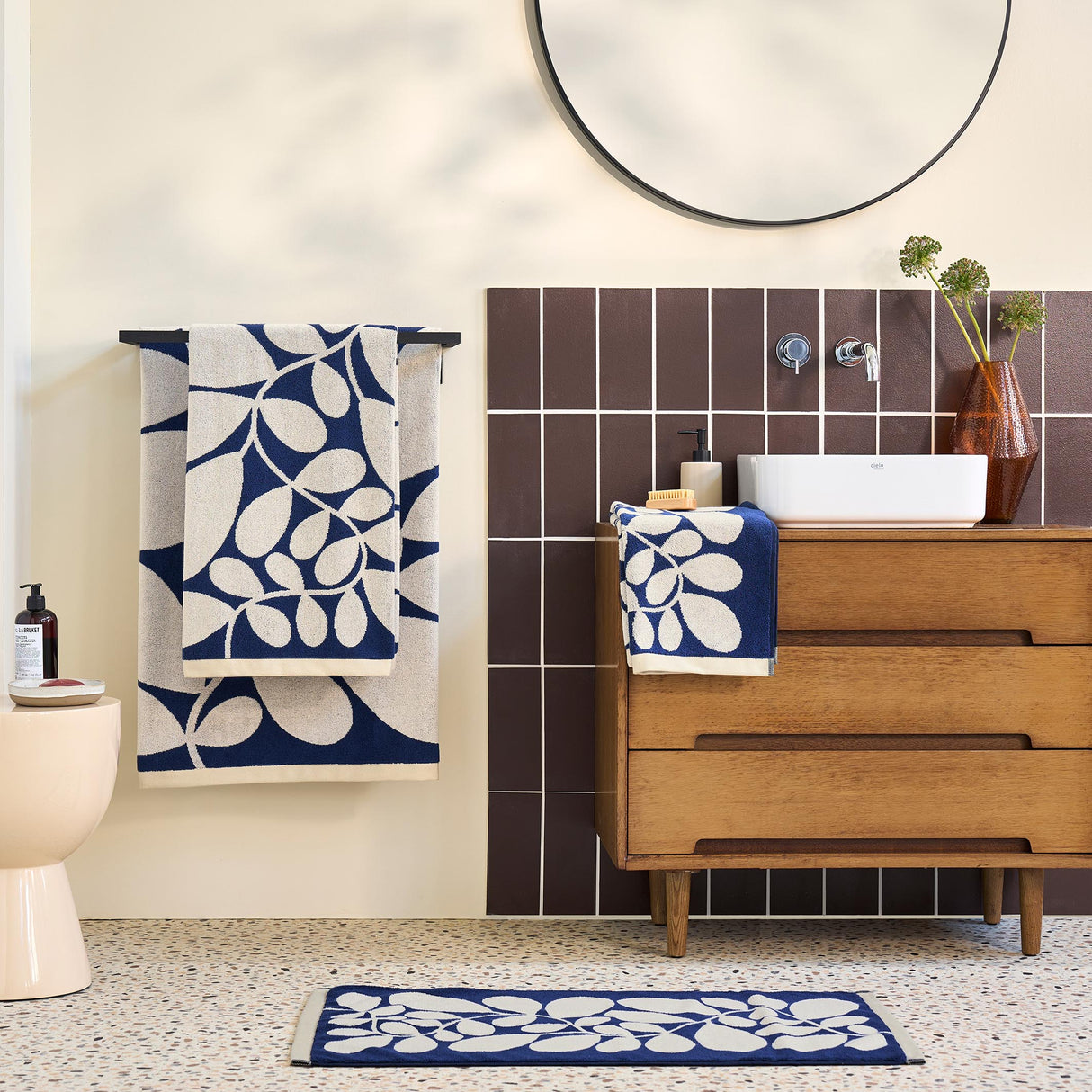 Orla Kiely Sycamore Stripe Dusk-Blue 100% Cotton 580gsm Towels