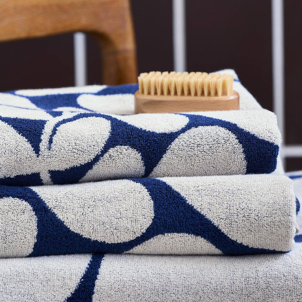 Orla Kiely Sycamore Stripe Dusk-Blue 100% Cotton 580gsm Towels