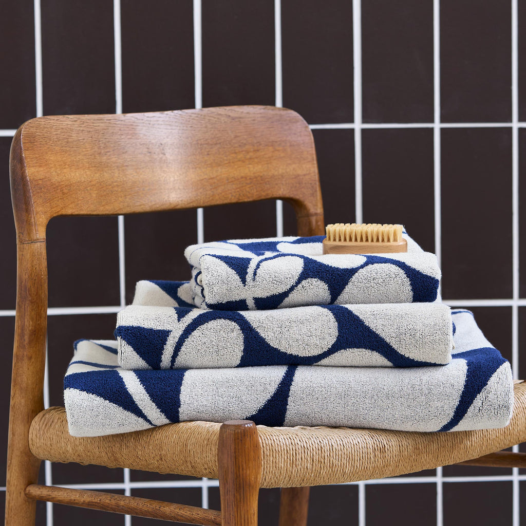 Orla Kiely Sycamore Stripe Dusk-Blue 100% Cotton 580gsm Towels