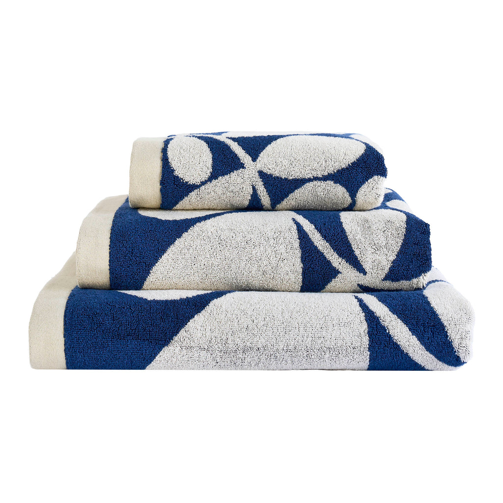 Orla Kiely Sycamore Stripe Dusk-Blue 100% Cotton 580gsm Towels