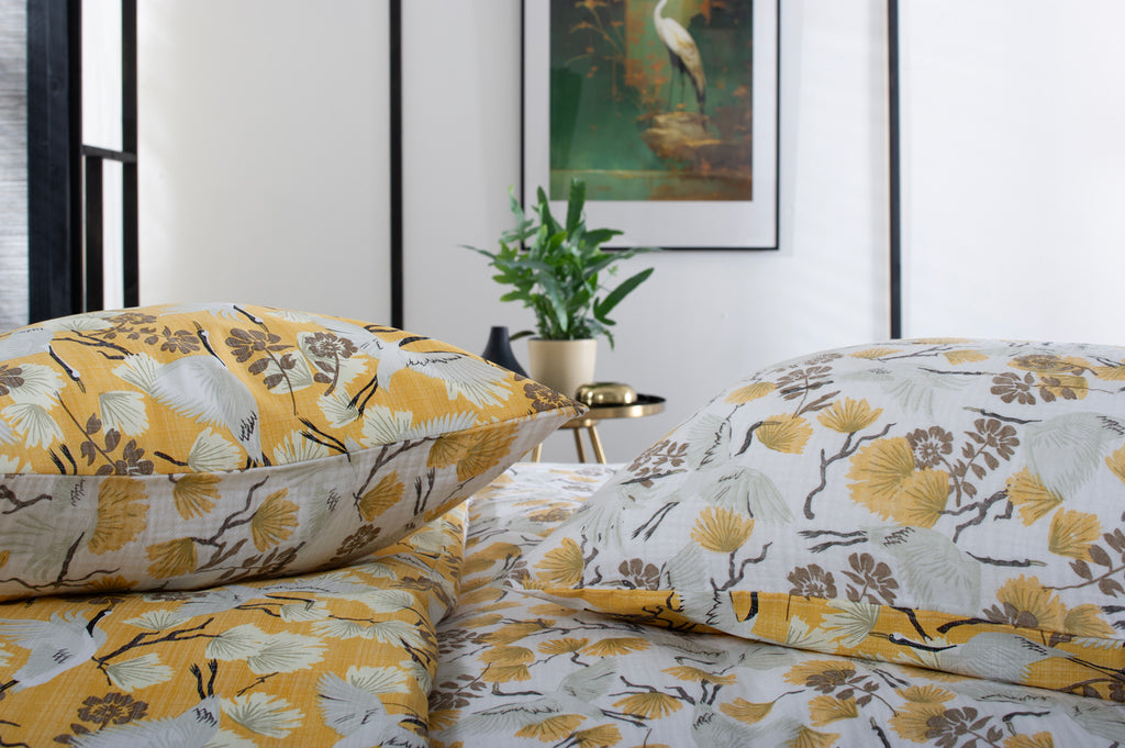The Lyndon Company Tanchozuru Yellow Duvet Set