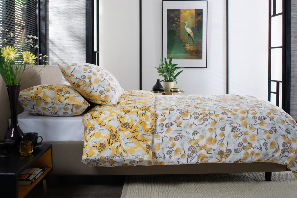 The Lyndon Company Tanchozuru Yellow Duvet Set