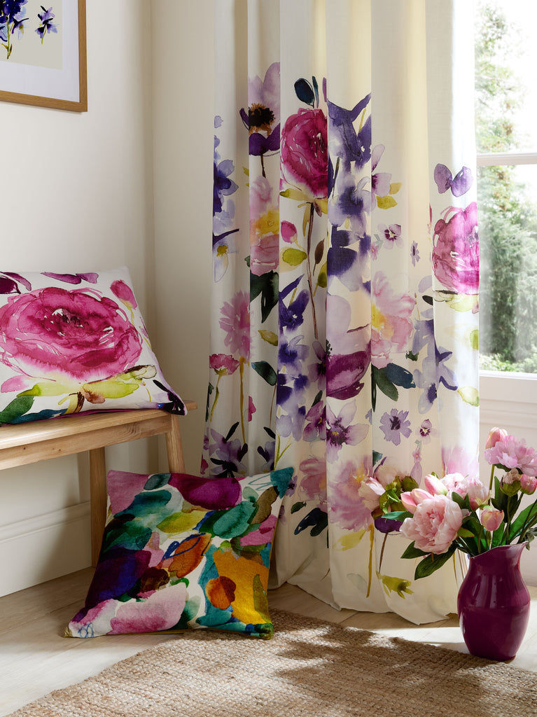 Bluebellgray Transay Fuchsia Lined Header Tape Curtains