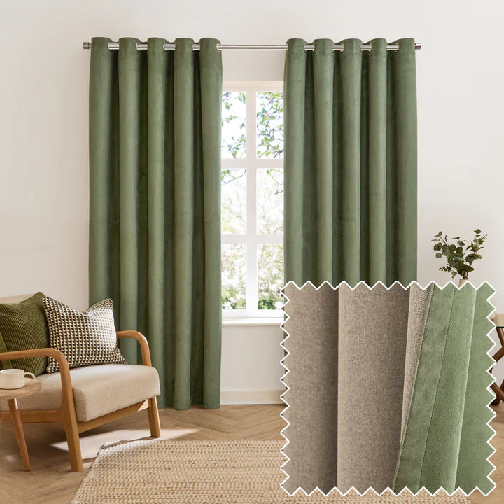 Furn Verso Reversible Suede-Look Blackout Lined Eyelet Curtains