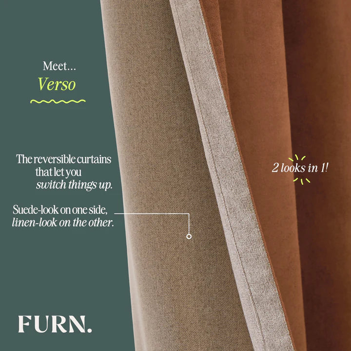 Furn Verso Reversible Suede-Look Blackout Lined Eyelet Curtains