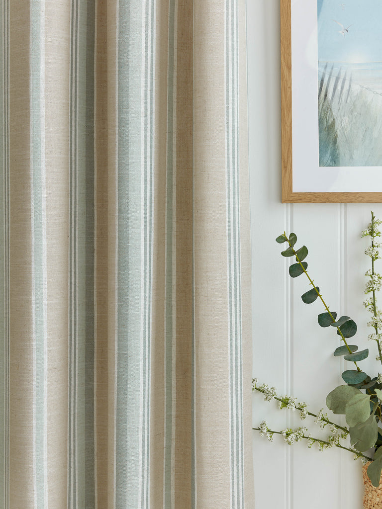 Laura Ashley Wickham Stripe Sage-Natural Lined Eyelet Curtains