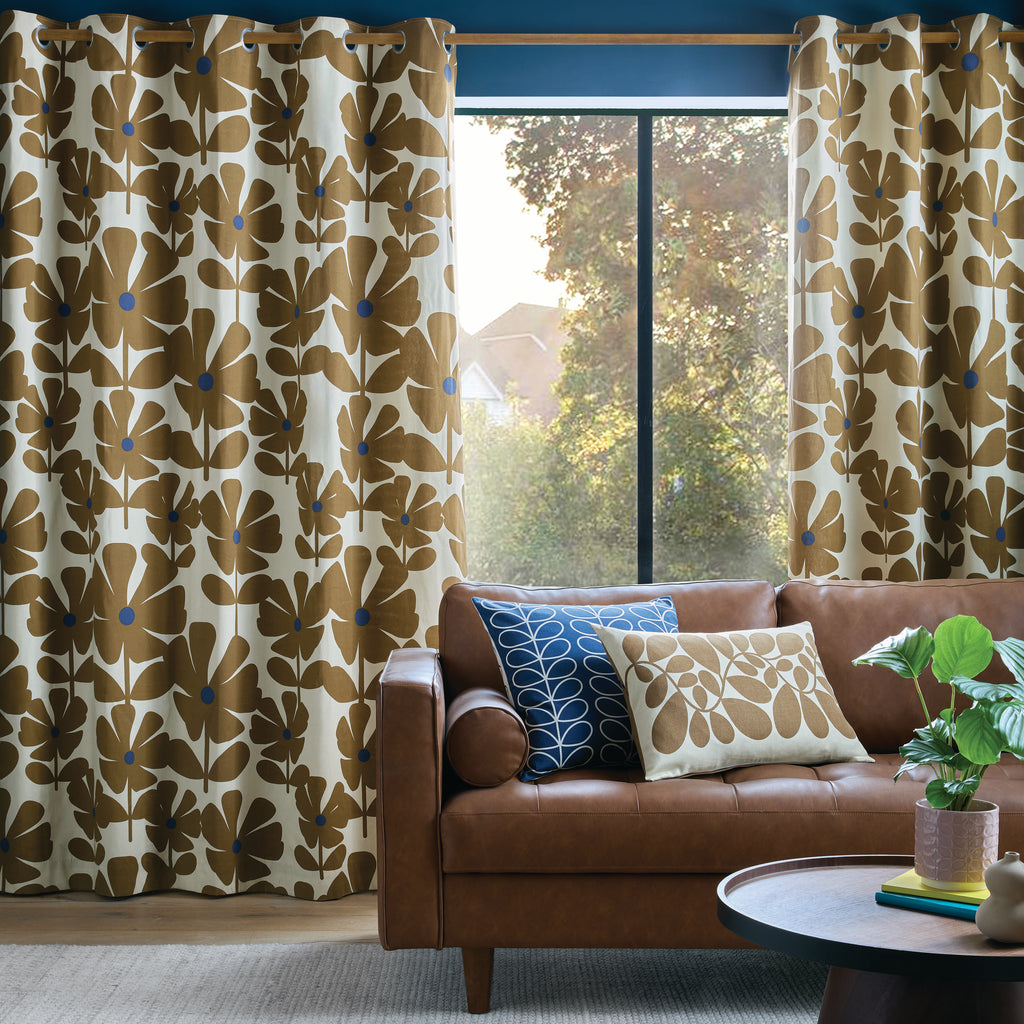 Orla Kiely Wildflower Coffee Lined Eyelet Curtains