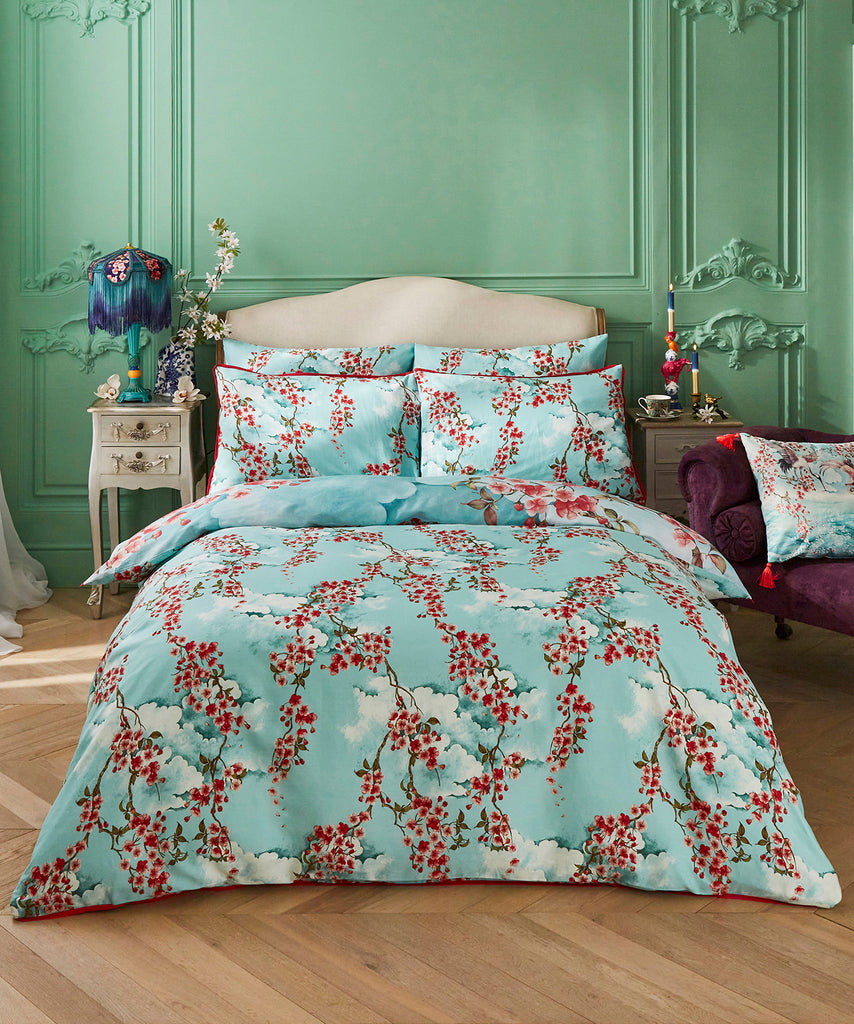 Joe Browns ZB192 Sakura Herons Oceanic Aqua Reversible Duvet Set