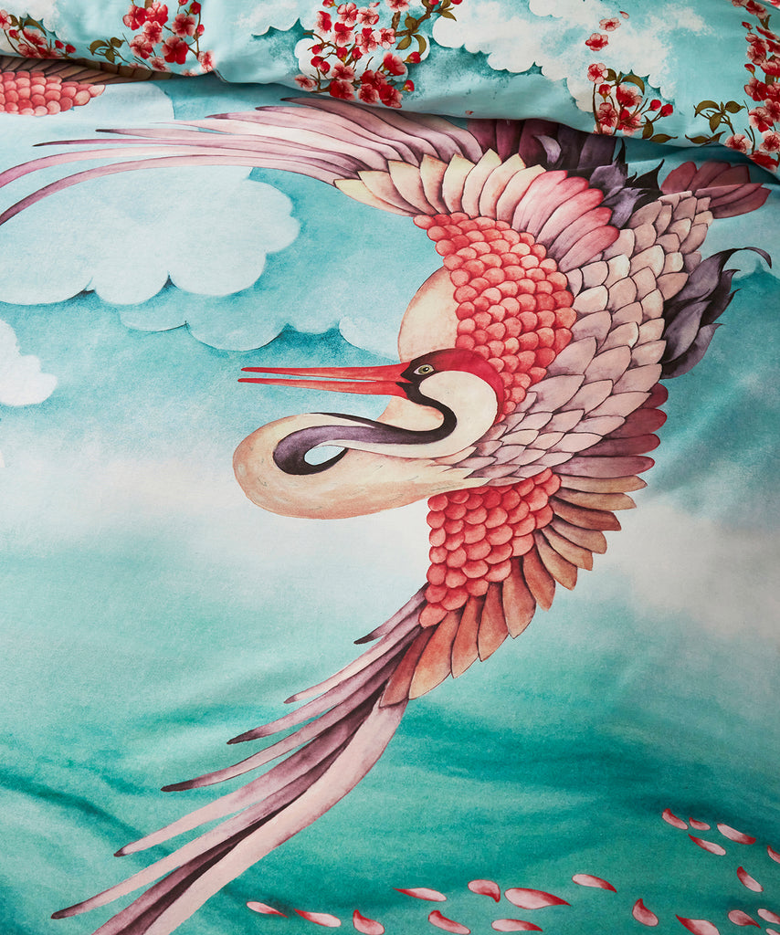 Joe Browns ZB192 Sakura Herons Oceanic Aqua Reversible Duvet Set