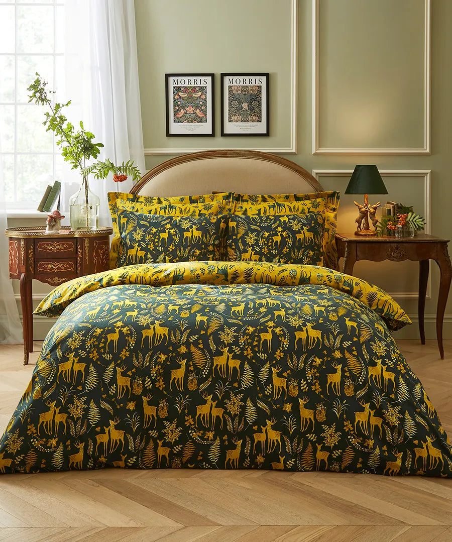 Joe Browns ZB255 Whimsy Woodland 100% Brushed Cotton Green Duvet Set