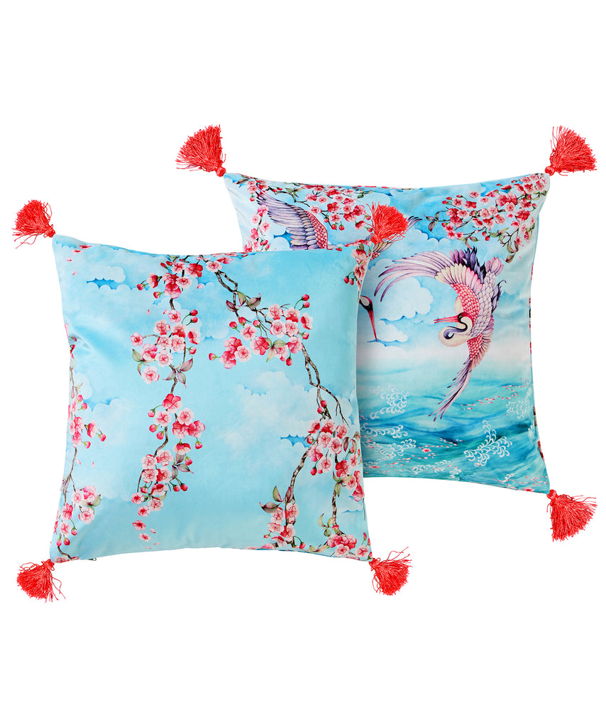 Joe Browns ZB314 Sakura Herons Oceanic Aqua Reversible Velvet 45cm x 45cm Cushion