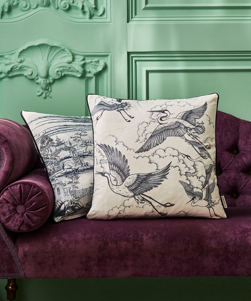 Joe Browns ZB317 Herons In Flight White Reversible Velvet 45cm x 45cm Cushion