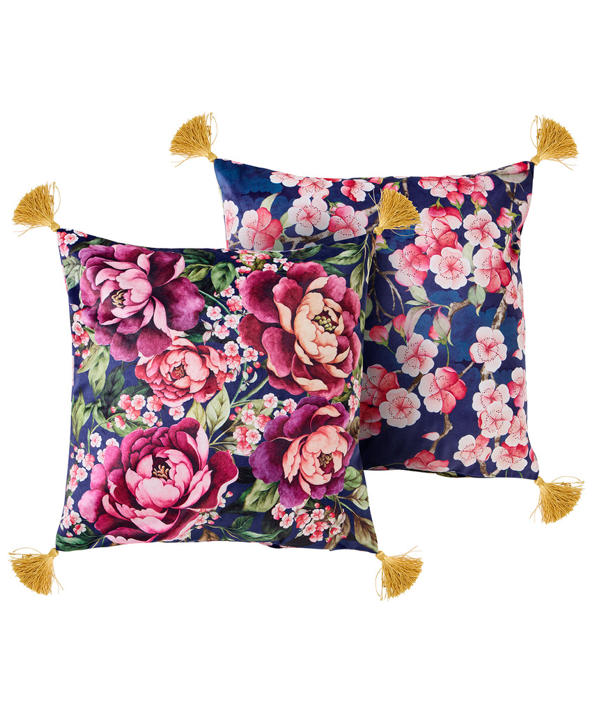 Joe Browns ZB318 Bold Blossom Navy Reversible Velvet 45cm x 45cm Cushion