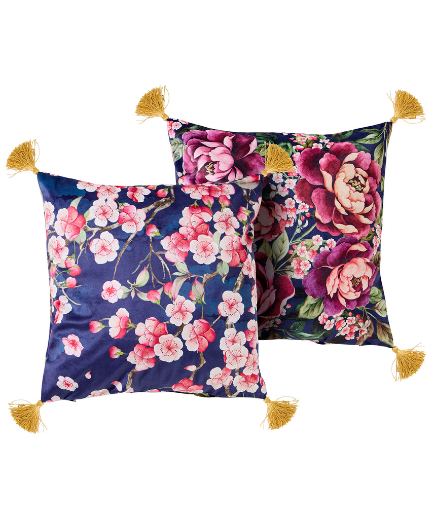 Joe Browns ZB318 Bold Blossom Navy Reversible Velvet 45cm x 45cm Cushion