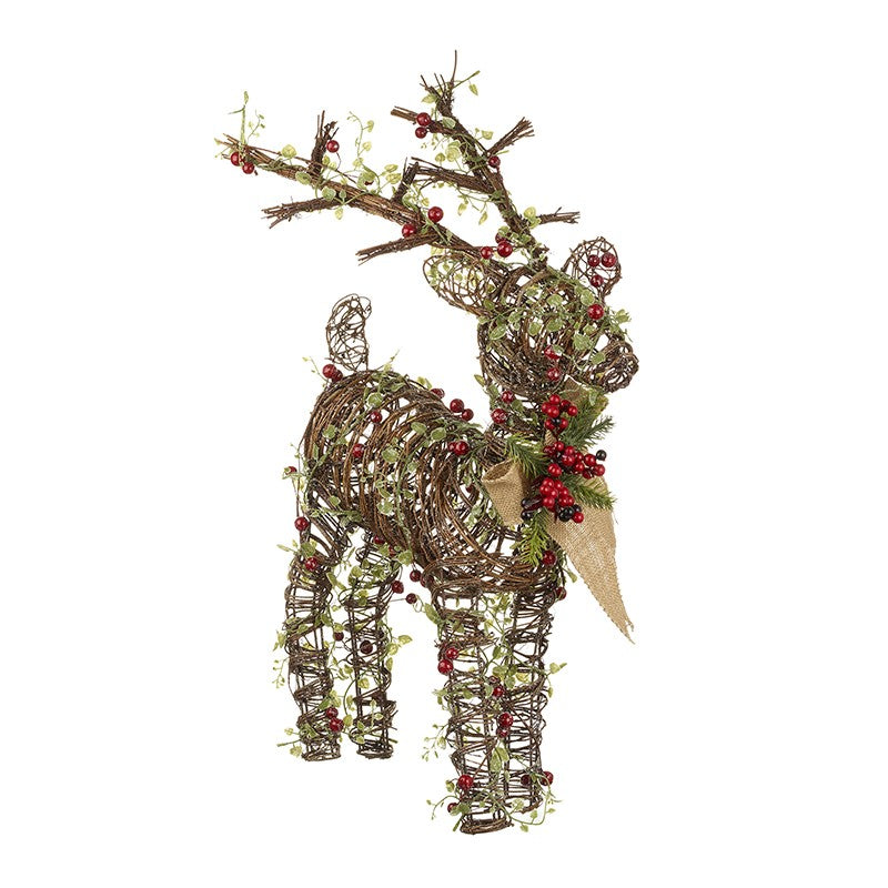 Heaven Sends MJA102 Rattan Reindeer With Berries & Bow