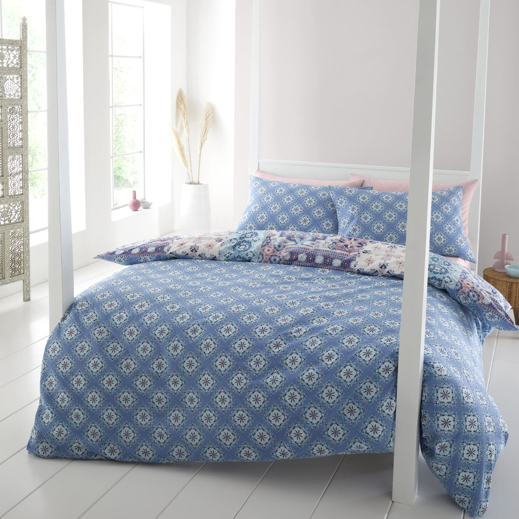 Catherine Lansfield Boho Patchwork Blue Bedding