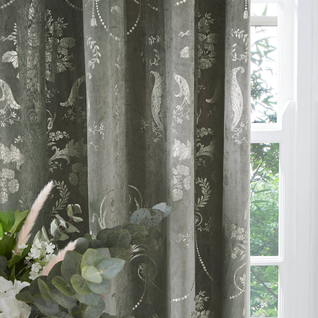 Laura Ashley Josette Metallic Lined Eyelet Curtains