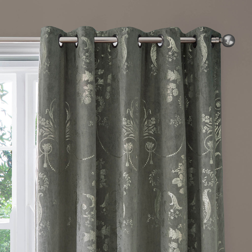 Laura Ashley Josette Metallic Lined Eyelet Curtains