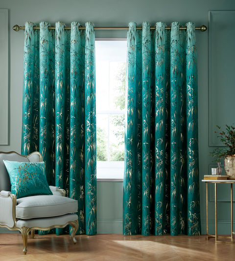 Clarissa Hulse Meadow Grass Lined Eyelet Teal Curtains