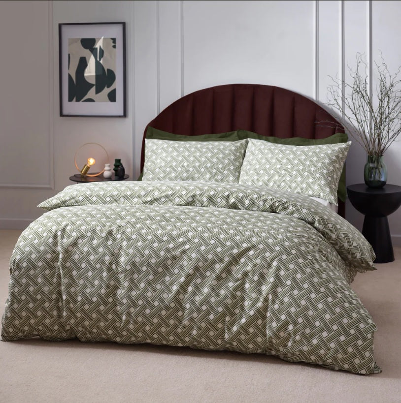 Hoem Alexa Abstract Cotton Rich Olive Duvet Set
