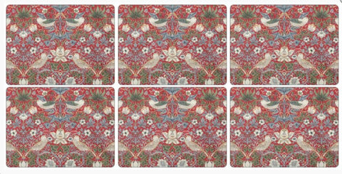 Morris & Co Strawberry Thief Red Placemats Set of 6