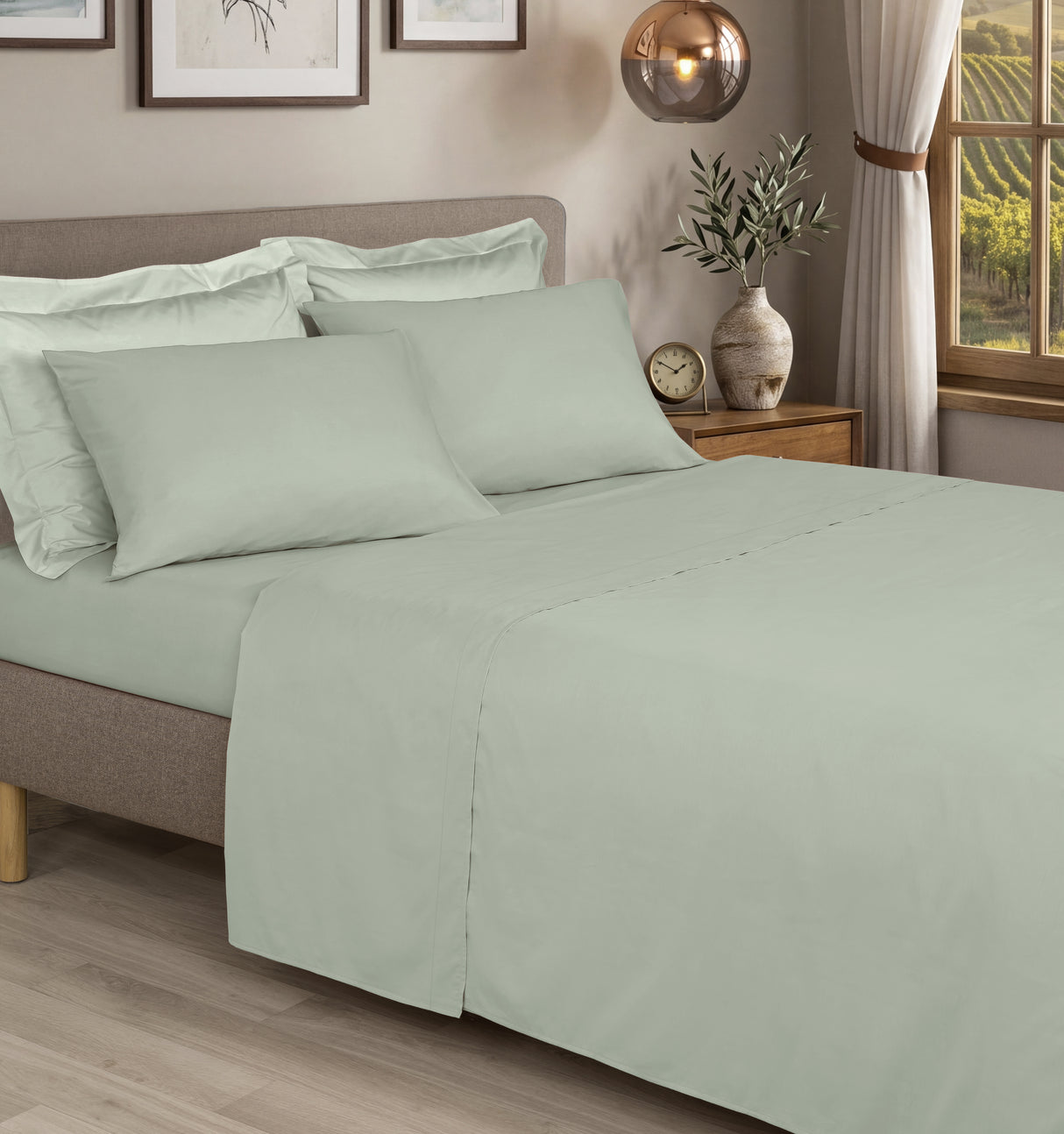 Charmed Interiors 100% Cotton 300 Thread Count Sateen Basil Green Sheets