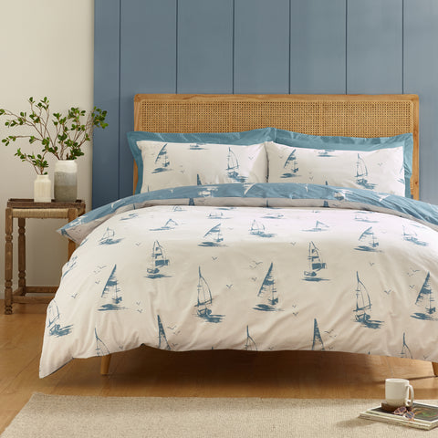 Catherine Lansfield Salcombe Boats Soft Blue Duvet Set
