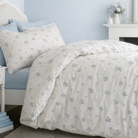Bianca Fine Linens Vintage Rosebud Lace Blue Duvet Set