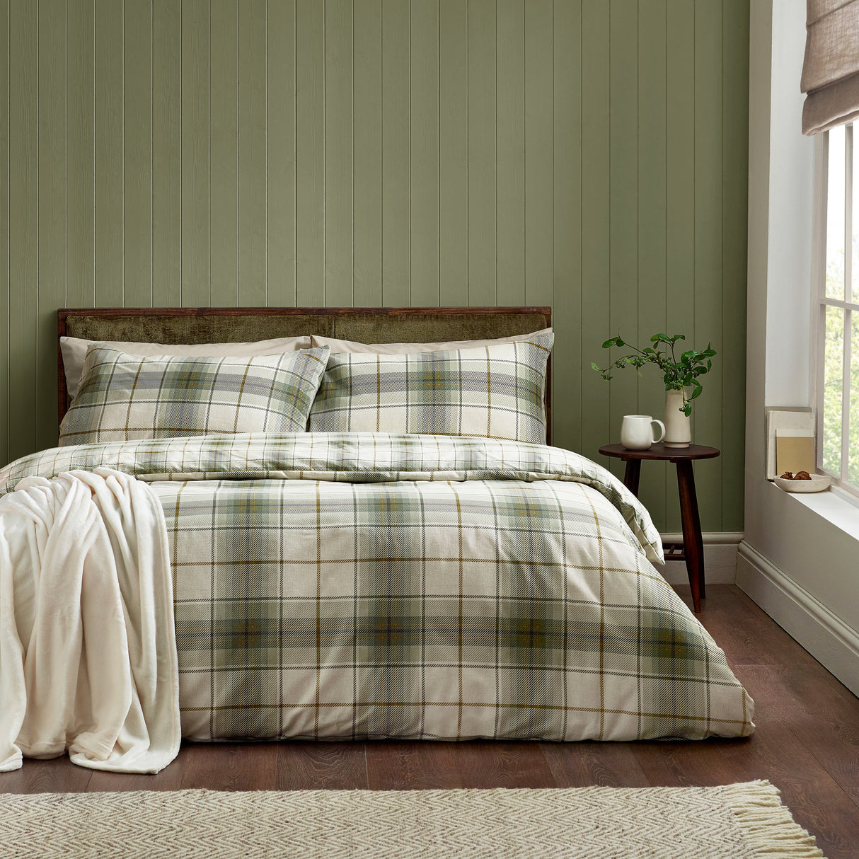 Catherine Lansfield Troon Check Green 100% Brushed Cotton Duvet Set