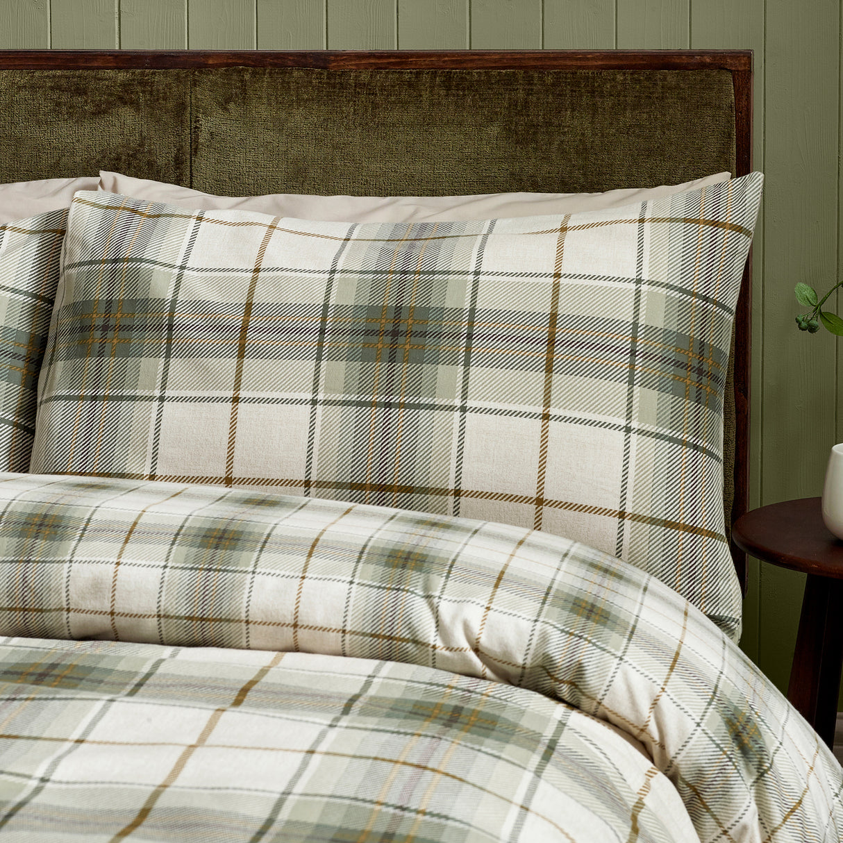 Catherine Lansfield Troon Check Green 100% Brushed Cotton Duvet Set