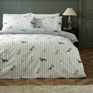 Catherine Lansfield Dog Stripe Green Duvet Set