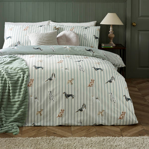 Catherine Lansfield Dog Stripe Green Duvet Set